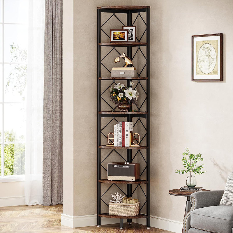 Bibliothèque d'angle à 7 niveaux H 78,7 po x l 13,8 po Jaleah, Brown