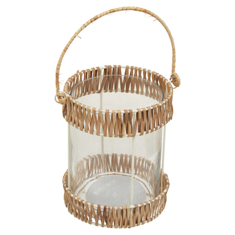 Wicker Tabletop Lantern, 15cm H x 12cm W x 12cm D