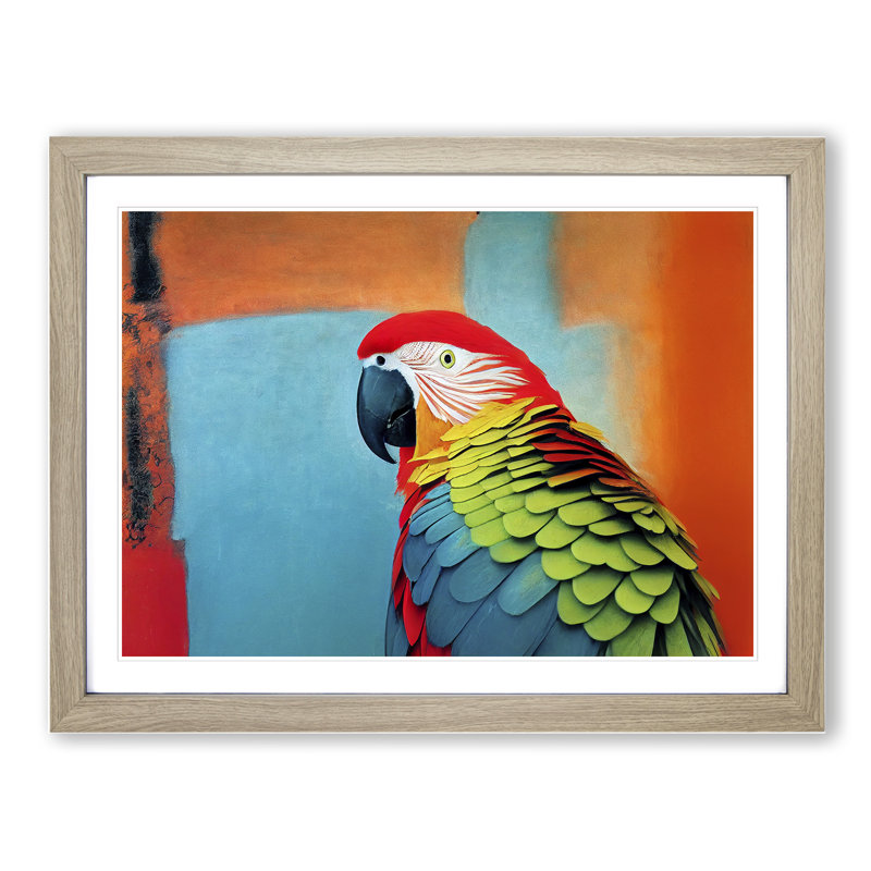 Stimulating Parrot - Framed Print, 46cm H x 64cm W x 2cm D, Oak Framed