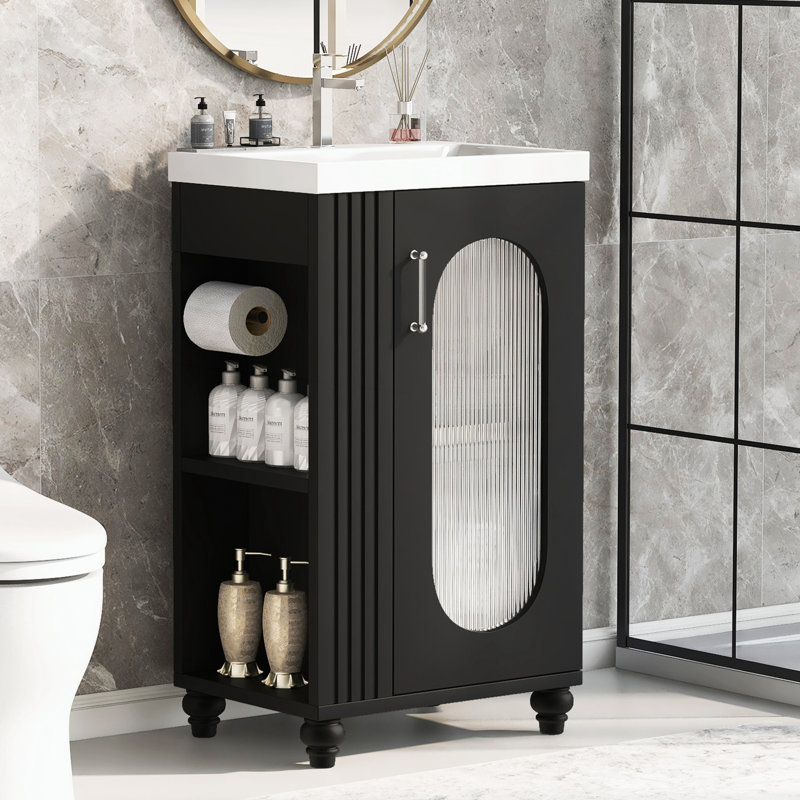 Meuble-lavabo de 20 po avec lavabo, Noir, noir, noir, noir