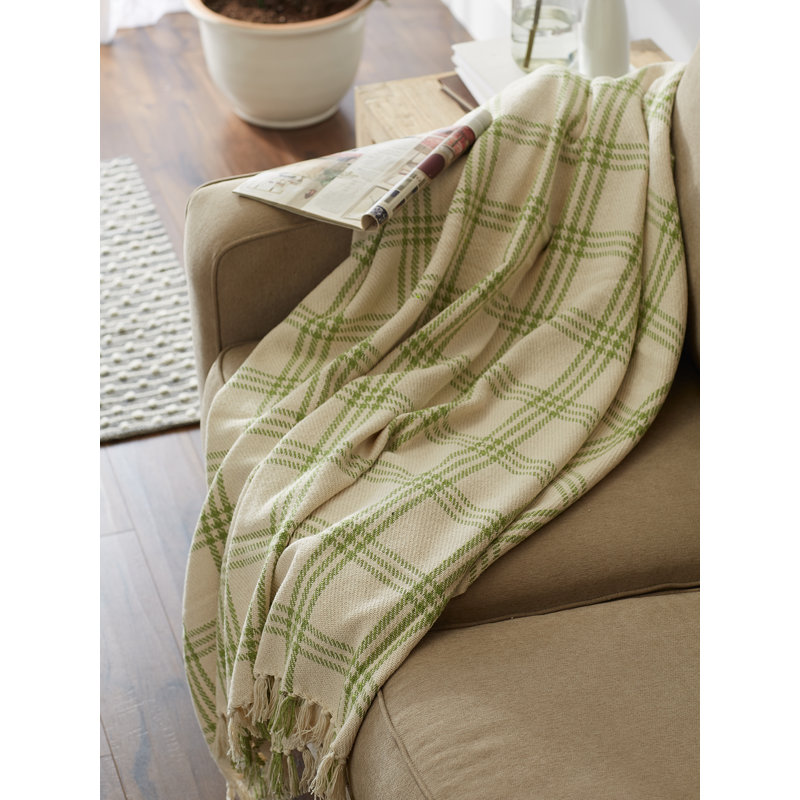 Antique Green Woven Cotton 50x60" Fringe Throw Blanket