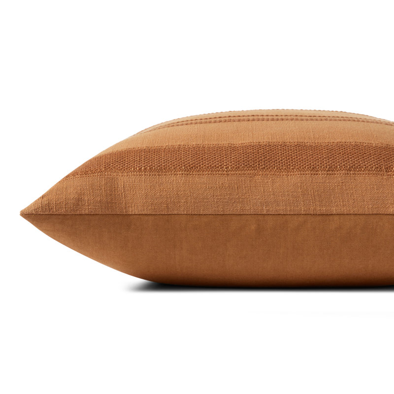 Rust Striped Cotton 18'' x 18'' Throw Pillow with Poly Insert