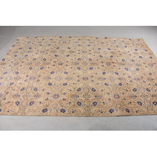 76.4x111.4 Inch Beige Rug, Traditional Vintage Floral Rug