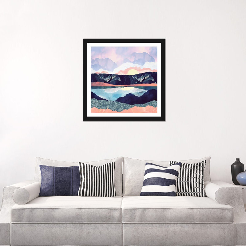 Lake Reflection - impression d'art graphique, Papier avec cadre noir, Blanc, H 24 po x l 24 po x P 1 po