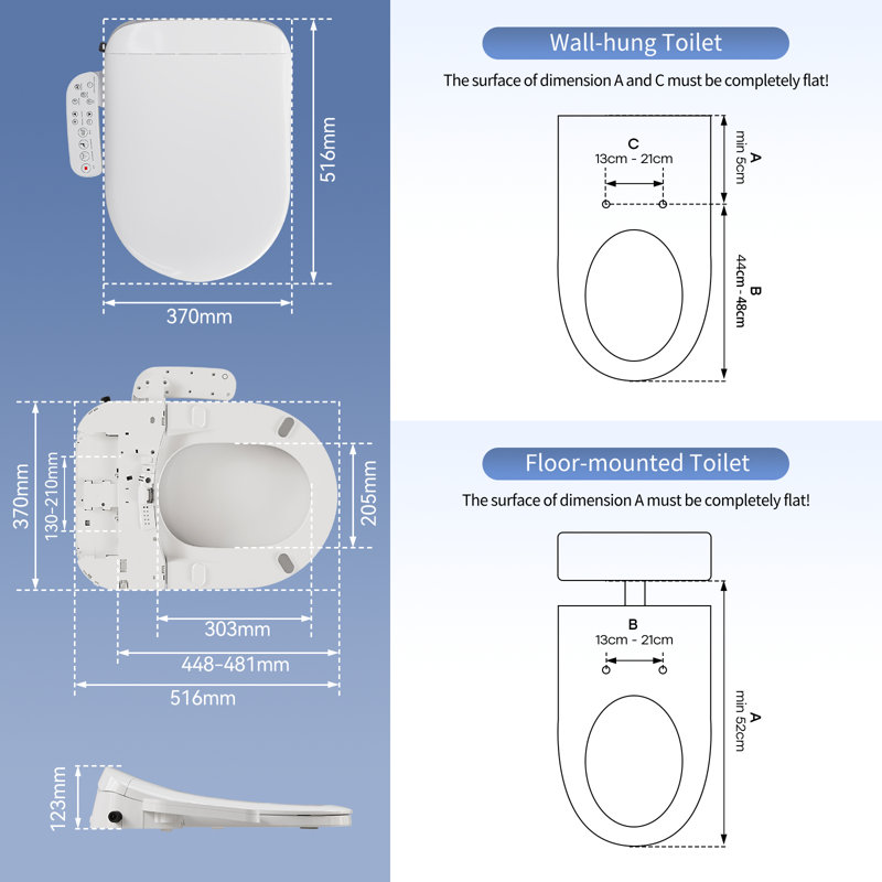 Smart Bidet Mandeville - Heated Seat With Adjustable Temperature, Built-in Warm Air Dryer & Night Light, Includes Water Filter, Soft Close Lid & Self-cleaning Nozzle