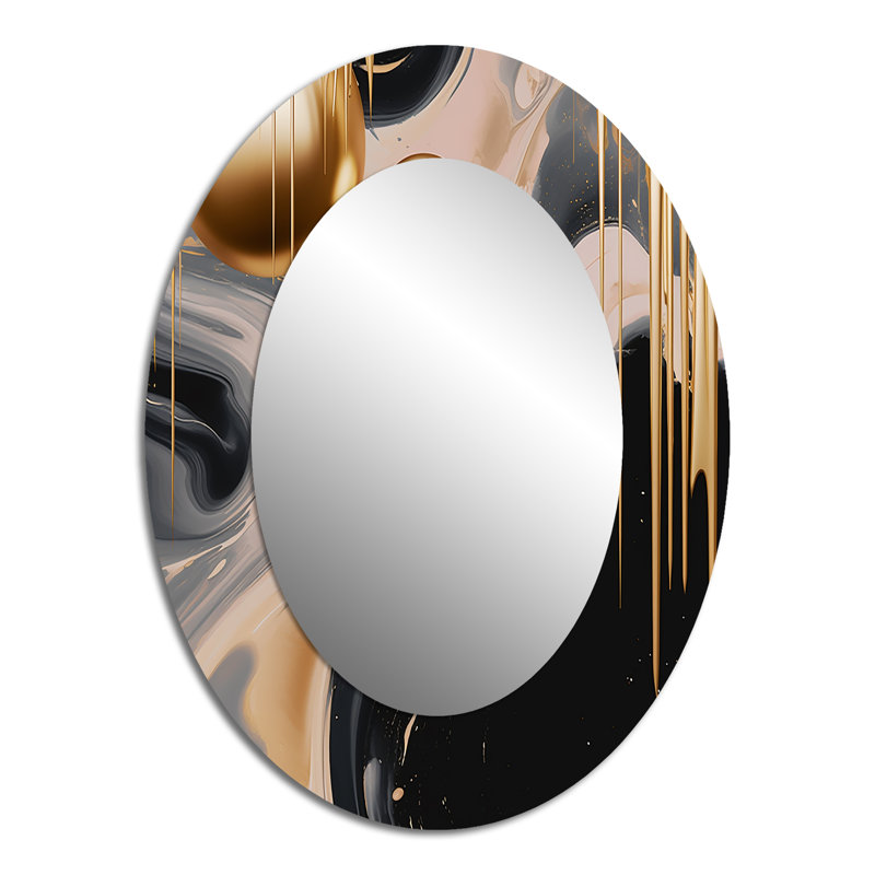 Gold And Black Mystic Múlange I - Large Oval Wall Mirror On Metal, 40" x 30"