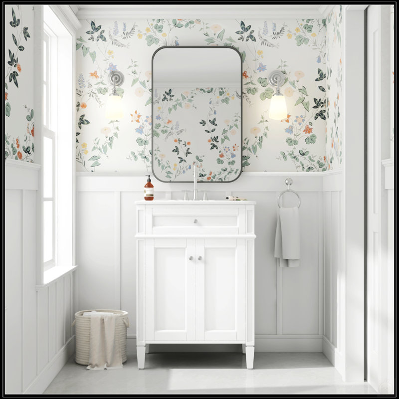 Meuble-lavabo de 24 po avec portes à fermeture en douceur, tiroir rabattable et rangement pour un rangement efficace