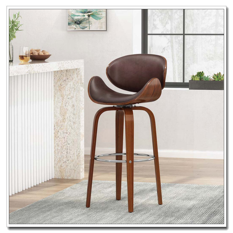 Tabourets de bar pivotants en similicuir en polyuréthane, structure en bois, Marron foncé