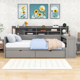 Wooden Daybed with 2 Drawers Storage and Built-in-Desk