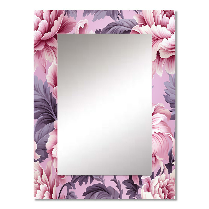 Derrymore Harmony Pink Peonies Pattern - Floral Mirror, Floral Unique Wall Mirror, Printed Metal Art, 32" x 24"