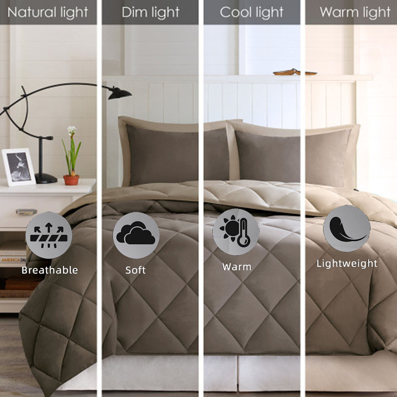Ensemble d'édredon en duvet synthétique réversible Diamond Quilting, Simple, Brun