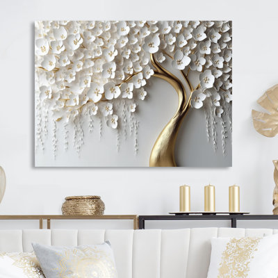 Adellynn White Orchid Tree Garden Of Branches IV - Tree Floral Metal Wall Art