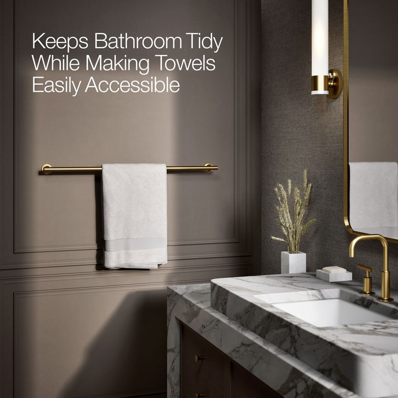 Purist 30" Wall Mounted Towel Bar, Vibrant Brushed Moderne Brass, 1.88" H x 30" L x 3.25" D