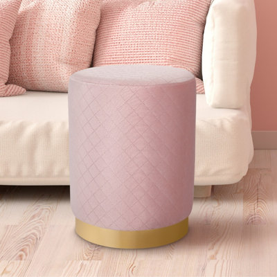 BirdRock Home 13.75" Round Velvet Ottoman Foot Stool, Pink