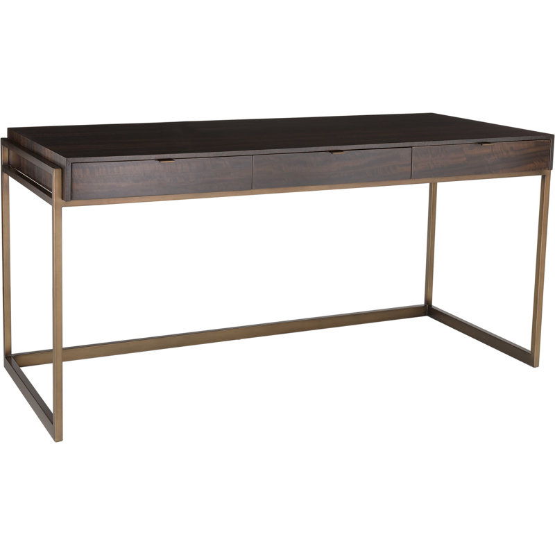 Vera Solid Wood Writing Desk, Smoked Eucalyptus/Bronze Plated