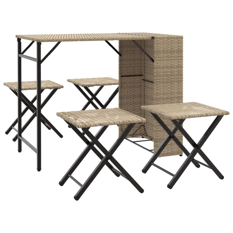 4 - Person Wicker Patio Dining Set with Rectangular Table, Cream