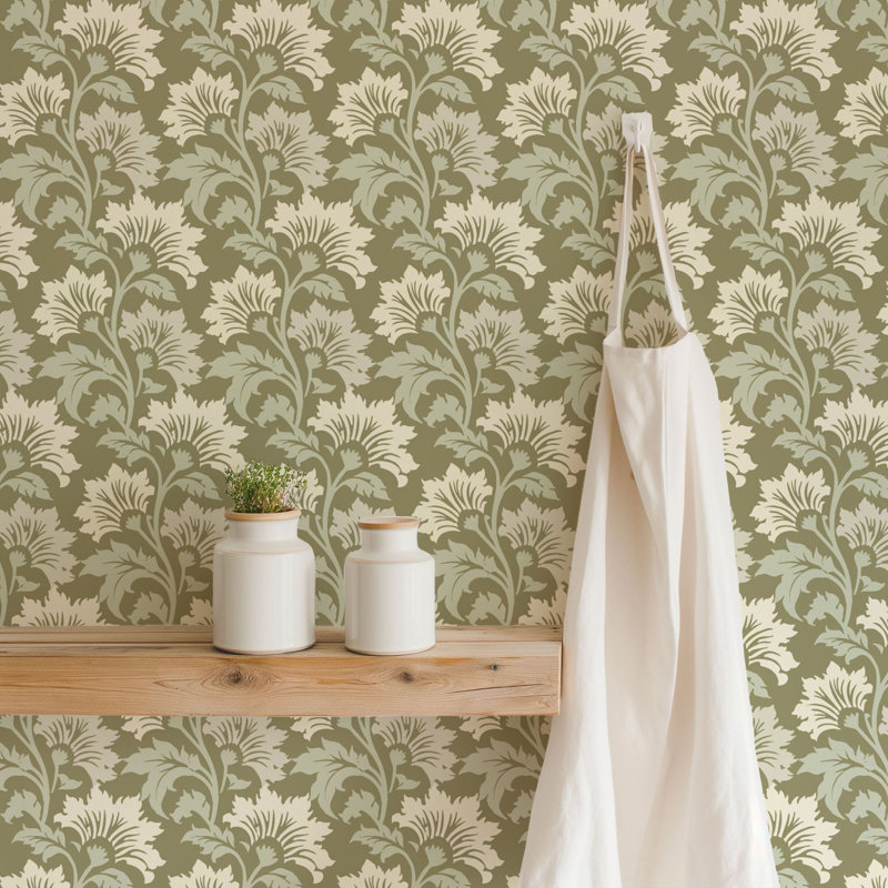 Wildflower - Botanical Wallpaper, Olive Beige, Peel & Stick