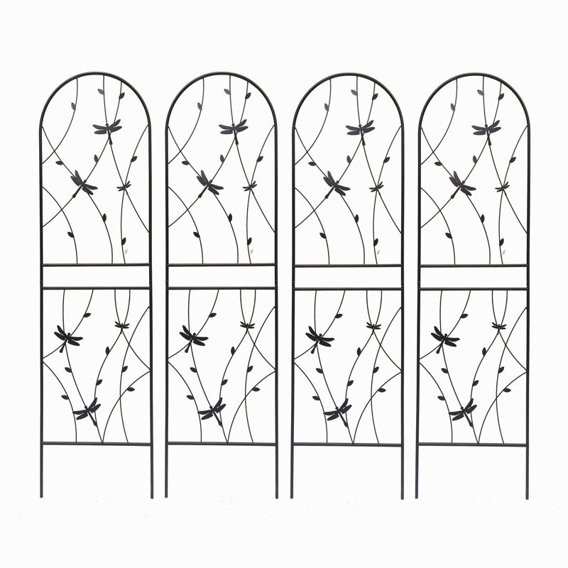 Ensemble de 4 treillis de jardin en métal 71 po x 19,7 po antirouille pour plantes grimpantes déco libellule