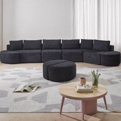 Canapé modulaire incurvé modulaire avec tissu chenille, 4 tabourets incurvés et 6 coussins décoratifs, sans nuage requis pour le salon, la chambre à coucher ou le bureau