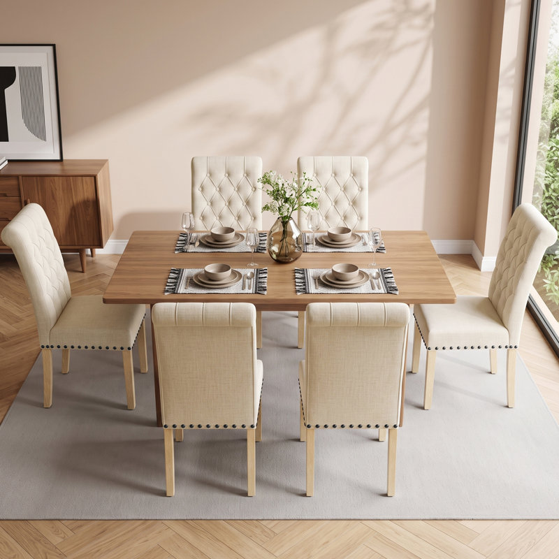 Chaises de salle à manger rembourrées en tissu avec pieds en bois, Gris foncé