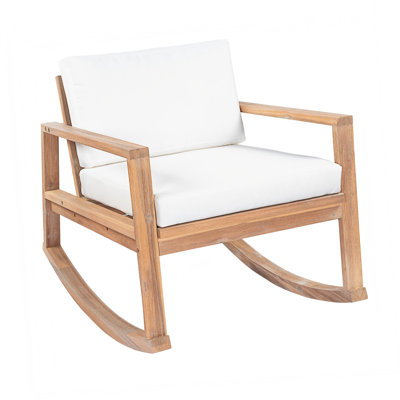 Elira Modern Coastal Acacia Wood Outdoor Rocking Chair with Cushions