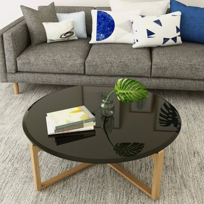38.6" Inch Round Tempered Glass Table Top Black Glass 2/5" Inch Thick Beveled Polished Edge(Only The Top)