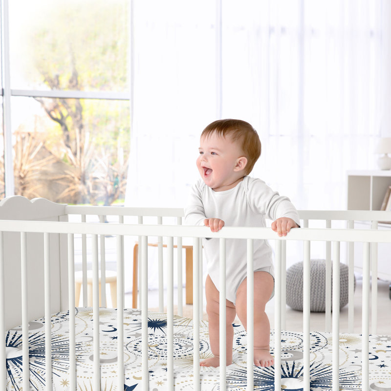 Drap-housse pour lit de bébé Celestial, Bleu marine / or / gris / blanc