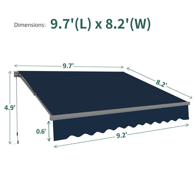 Auvent de fenêtre de patio rétractable avec structure en aluminium, polyester, Bleu très foncé, 10 pi x 8 pi