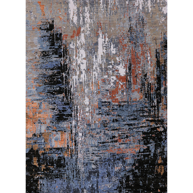 Tapis abstrait bleu / rouge / noir Brae, Rectangle 3 pi x 5 pi
