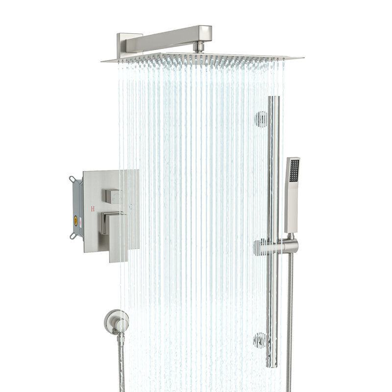 Système de douche mural avec pomme de douche coulissante 10 "avec valve brute Rainfall, Nickel brossé