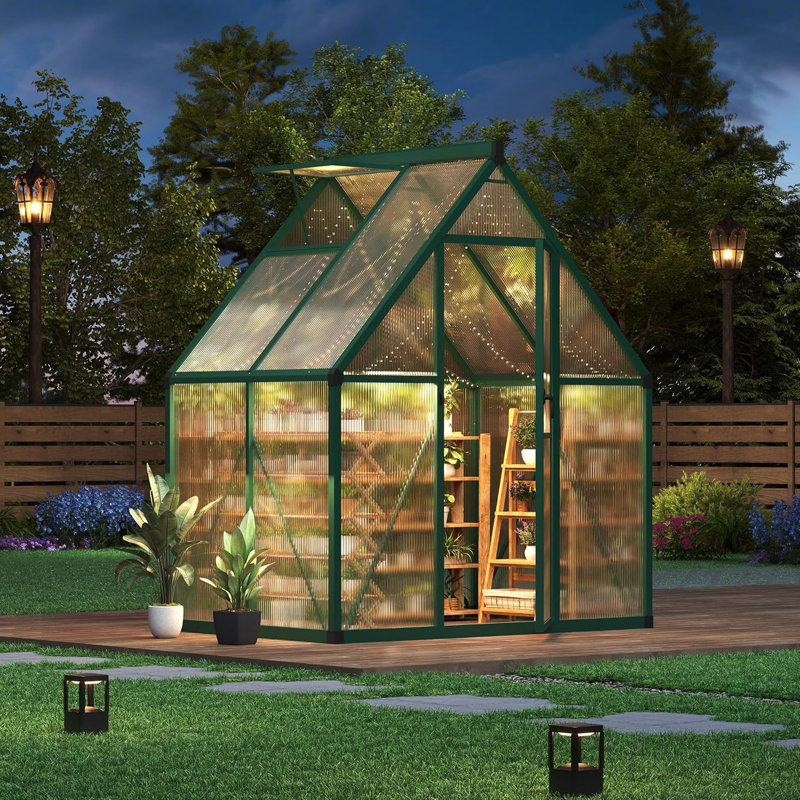Serre en polycarbonate robuste de 6 pi x 4 pi avec structure en aluminium à installation rapide et grand évent extérieur