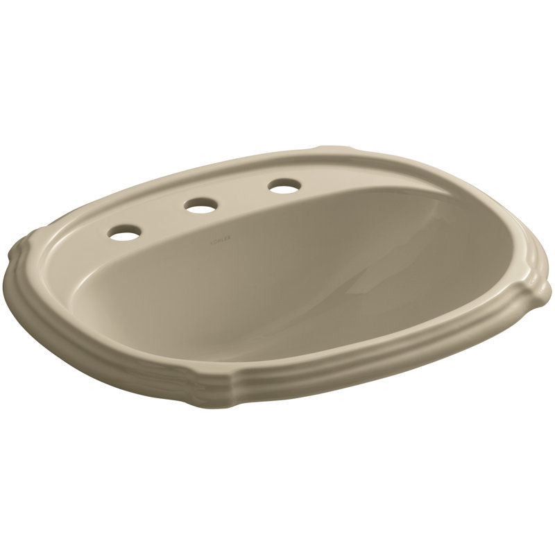 Portrait® 8 Degree Oval Drop-In Bathroom Sink with Overflow, Biscuit, 8'' Widespread