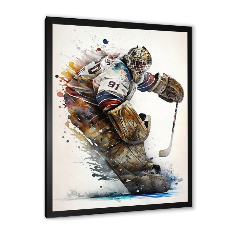 Gardien de but pendant le jeu IV - Impression sur toile, Impression noire sur toile encadrée, H 20 po x l 12 po x P 1 po