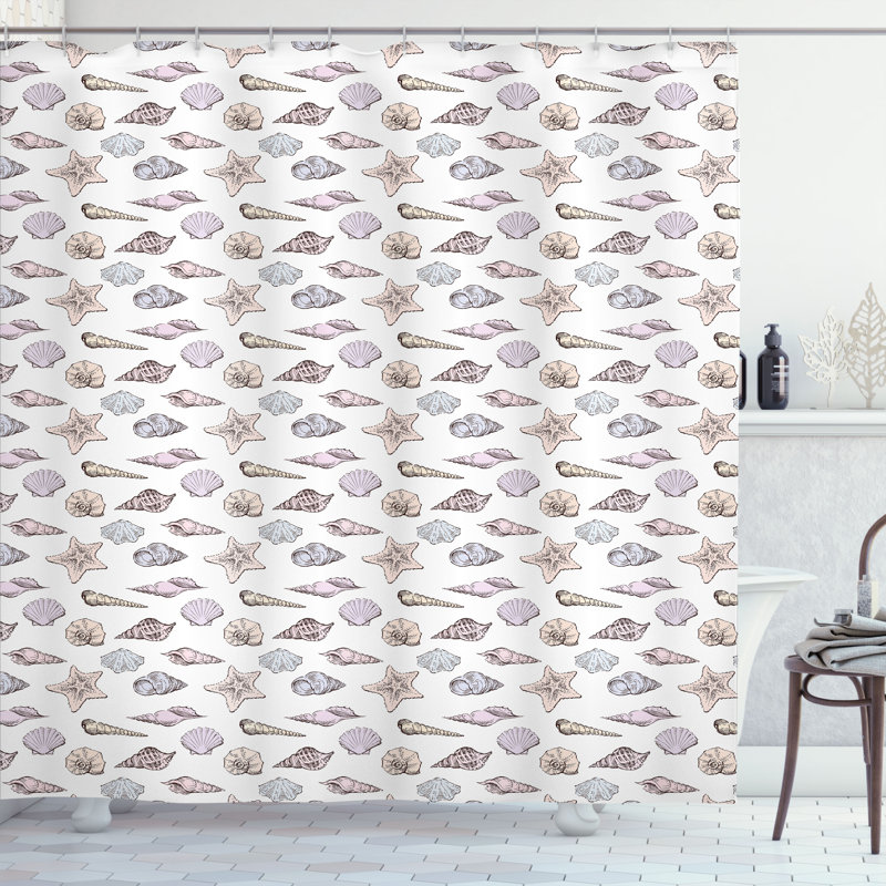 East Urban Home Sea Life Shower Curtain Seashell Sketches Pattern, 75"H x 69"W