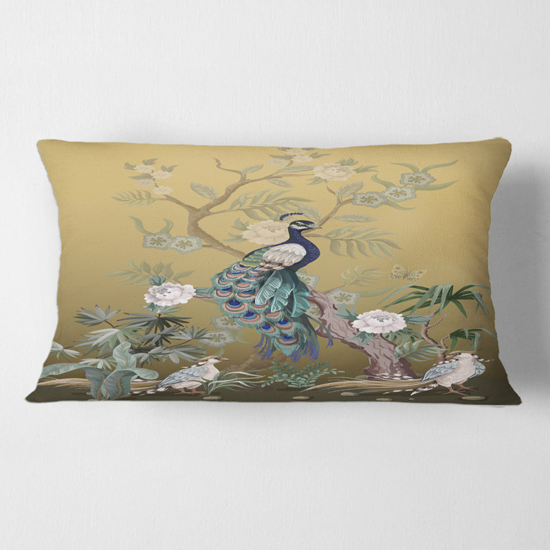Coussin Chinoiserie avec oiseaux et pivoines VI - imprimé traditionnel