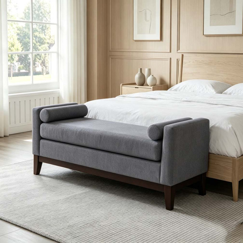 Grand repose-pieds rembourré en tissu avec coussins, Gris foncé