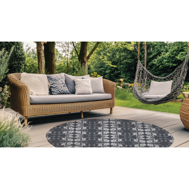 Tapis d'extérieur Groovy Flowers, Rond 5 pi