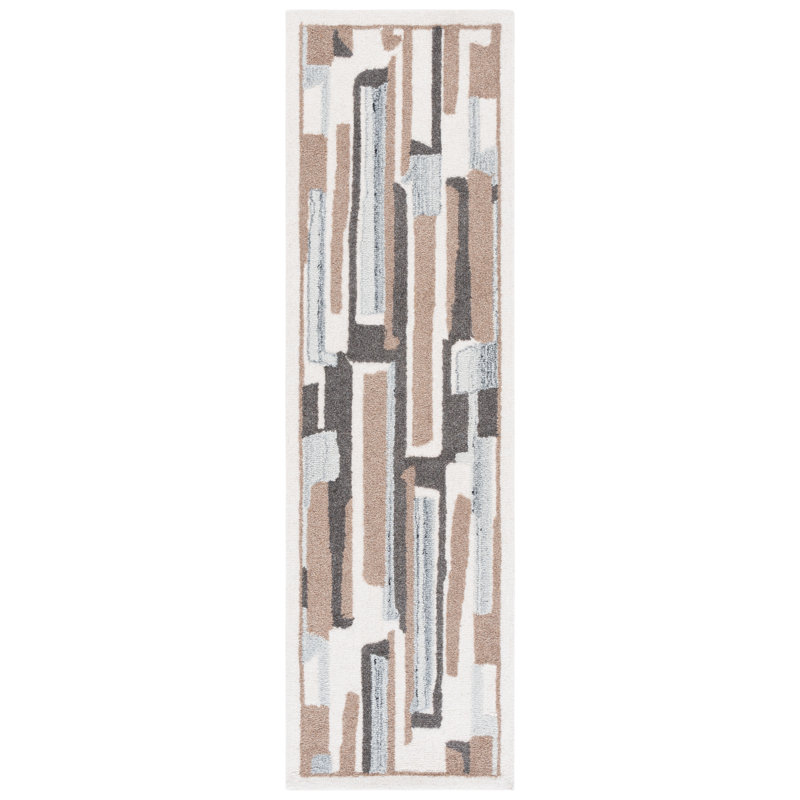 Tapis abstrait en laine et coton touffeté à la main Ebony 816, Tapis de couloir 2 pi 3 po x 8 pi