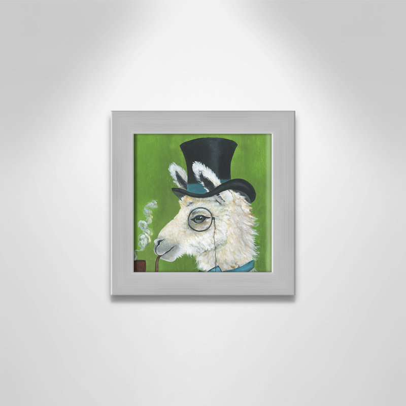 Lama et tuyau, art encadré, H 10 po x l 10 po x P 0,625 po, Cadre argenté