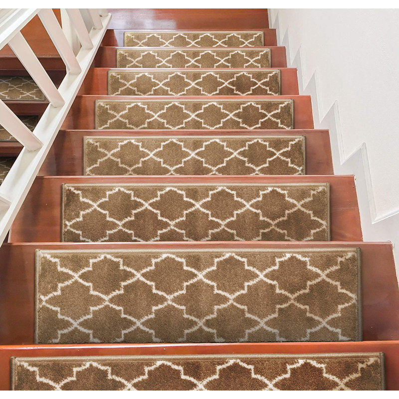 Tapis d'escalier intérieur et extérieur 9 po x 28 po Shaver Trellis, Beige