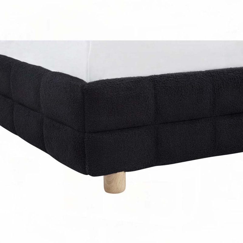 Lit rembourré en tissu molletonné à profil bas, Noir
