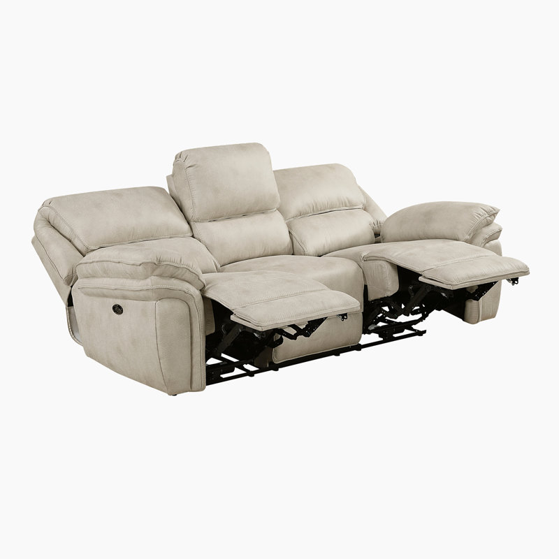 Canapé inclinable électrique double en microfibre 90 po Delwayne, Beige, Mise en marche - écran tactile