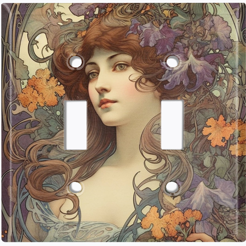 Beautiful Art Nouveau Autumn Flower Girl 2-Gang Toggle Light Switch Wall Plate