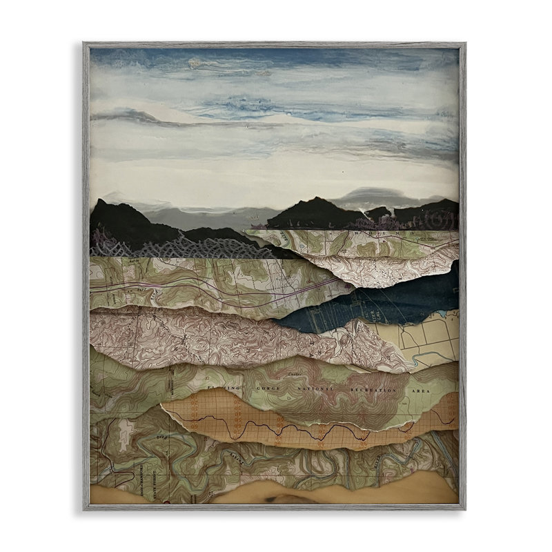 Carte, paysage montagneux, art giclée encadré, design par Stacy Gresell, Estampe numérique Farmhouse, H 14 po x l 11 po