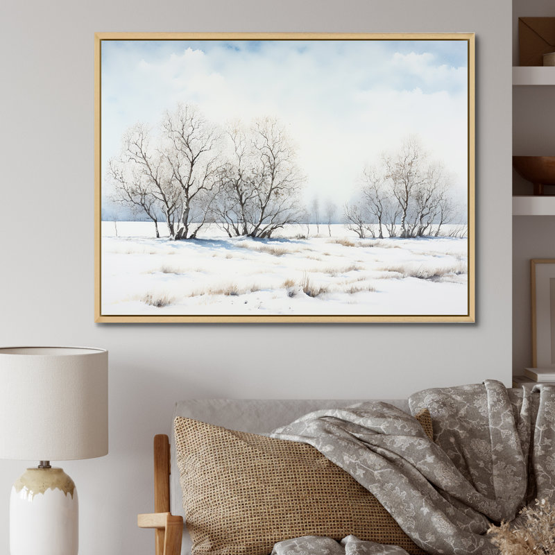 «Snow Winter Minimalisme Landscape II», reproduction sur toile, Cadre naturel flottant, H 12 po x l 20 po x P 1 po
