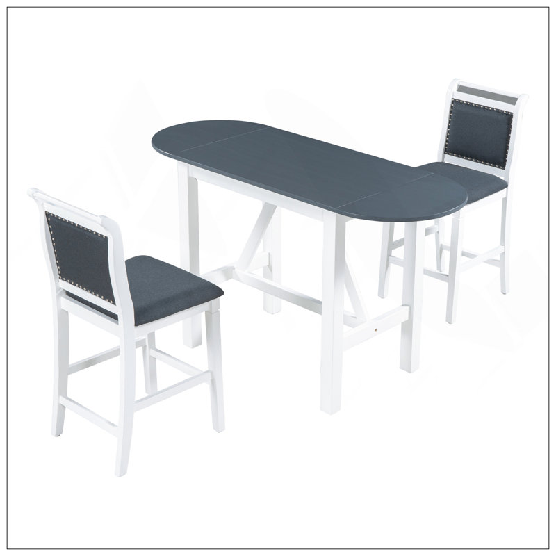 3-Piece Wood Counter Height Drop Leaf  Dining Table Set With 2 Upholstered Dining Chairs For Small Place, 
