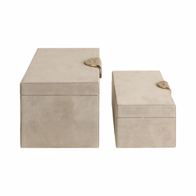 Sagebrook Home 2-Pieces Pretoria Suede Boxes With Metak Hardware