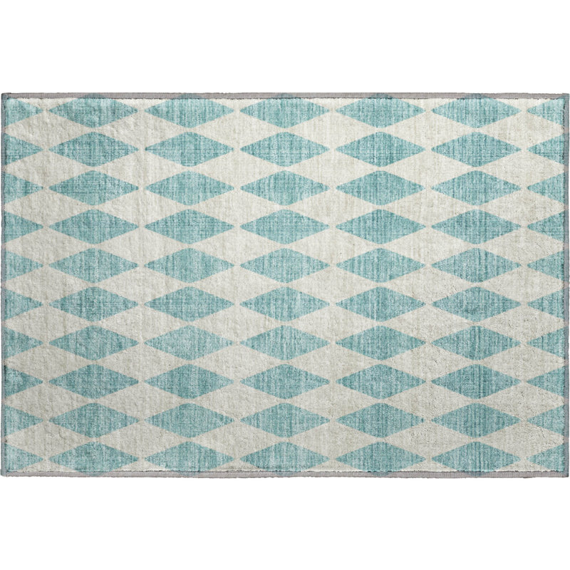 Premium Machine Washable Cerrito AMF578 Teal Rug, Rectangle 1'8" x 2'6"