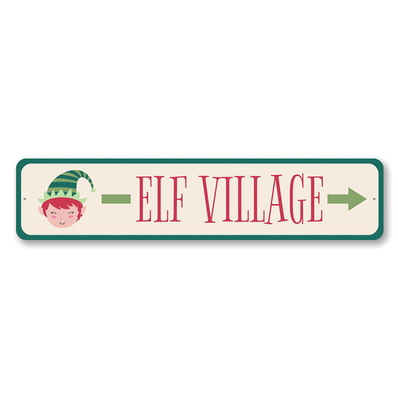 Plaque en aluminium Elf Village This Way Holiday, H 6 po x l 24 po x P 0,06 po