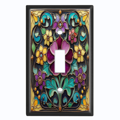 Couvercle de plaque d'interrupteur en métal; Bascule de taille standard 1 US - motif floral